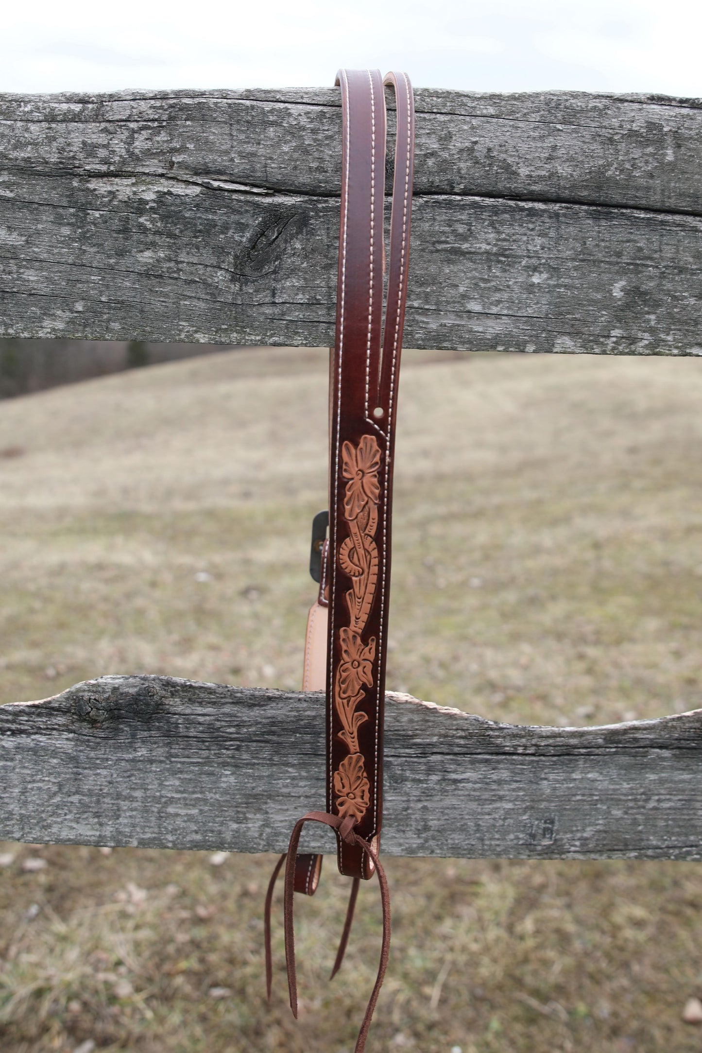 Fully Tooled Slit-Ear Headstall - 3/4" - Fancy Buckle