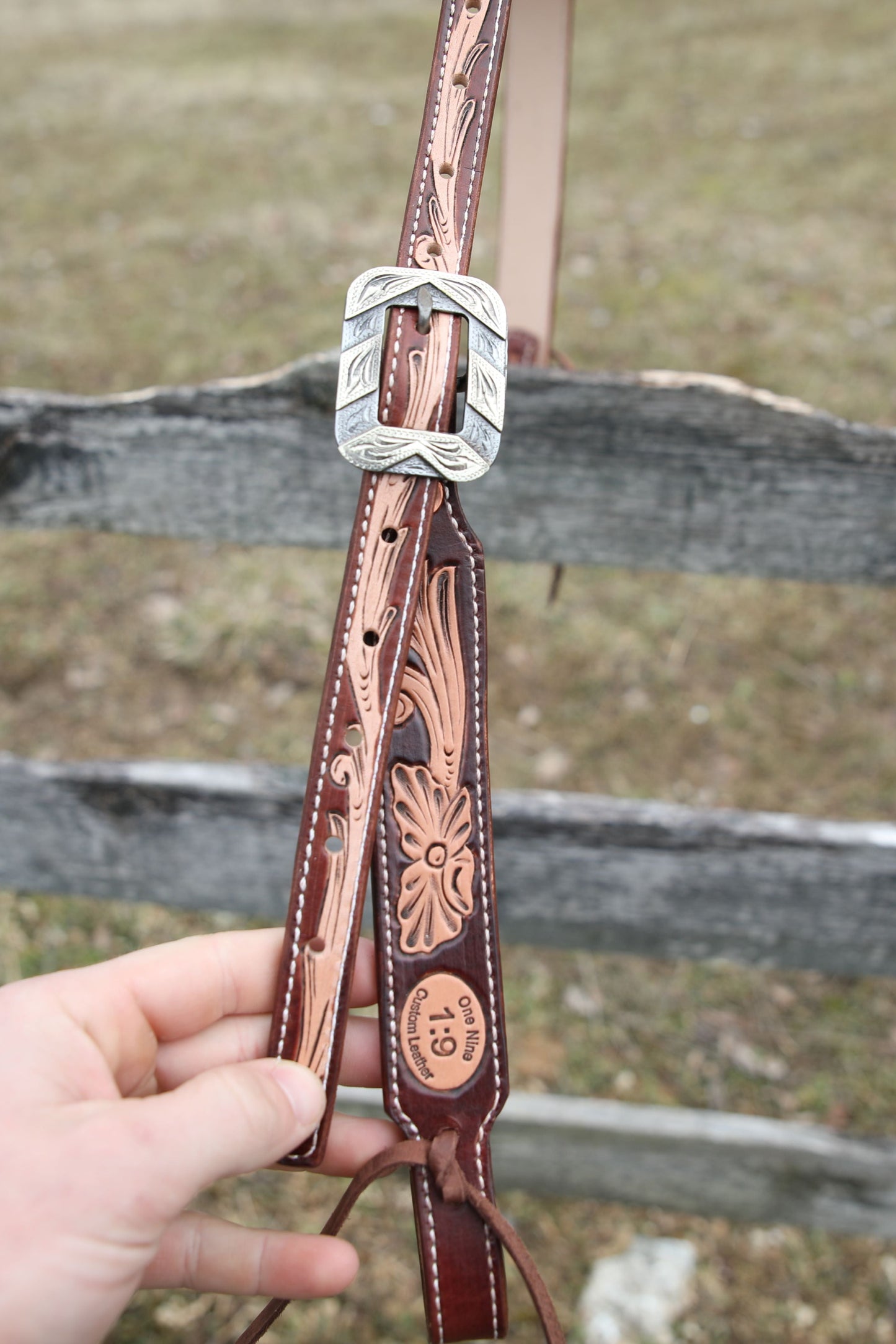 Fully Tooled Slit-Ear Headstall - 3/4" - Fancy Buckle